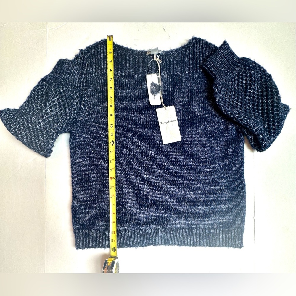Tommy Bahama Wool Blend Shimmer Ballon Sleeve Island Navy Sweater size Med. NWT - Picture 5 of 11